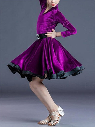 Latin Dance Kids' Dancewear Dress Pure Color Long Sleeve Polyester Girls' Performance