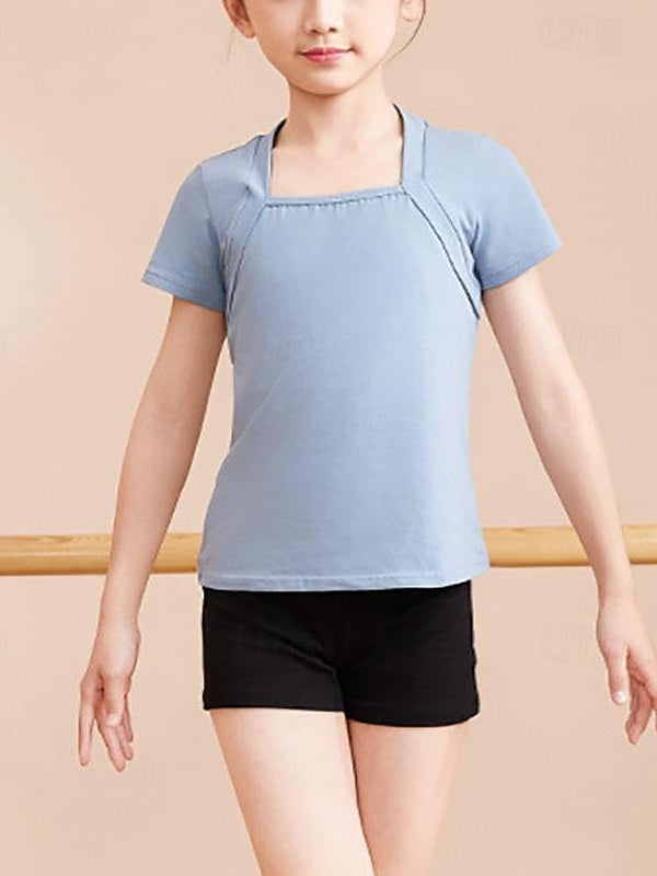 Kids' Dancewear Pure Color Splicing Short Sleeve Girls' Performance & Cotton Blend