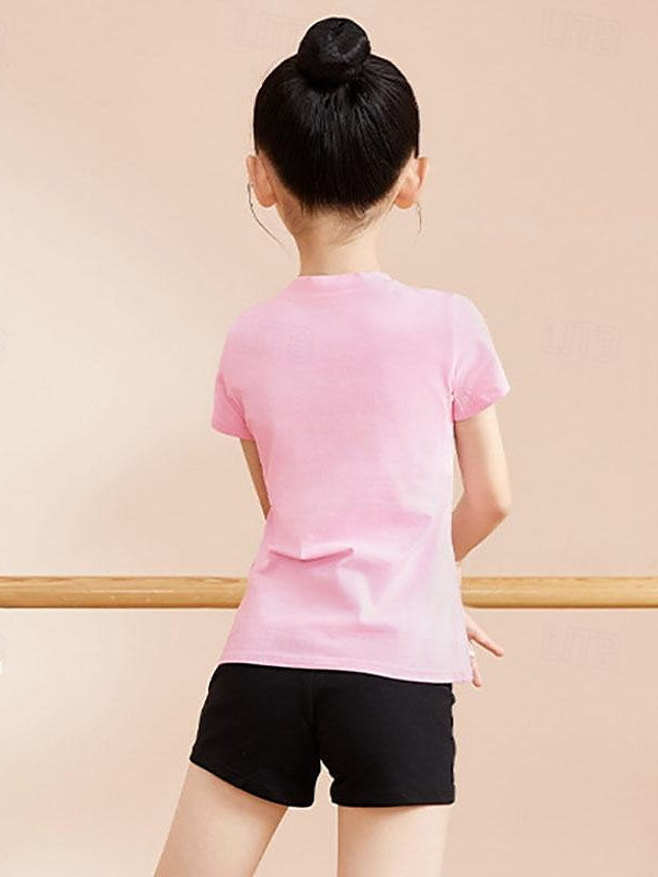 Kids' Dancewear Pure Color Splicing Short Sleeve Girls' Performance & Cotton Blend