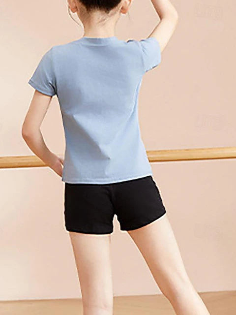 Kids' Dancewear Pure Color Splicing Short Sleeve Girls' Performance & Cotton Blend