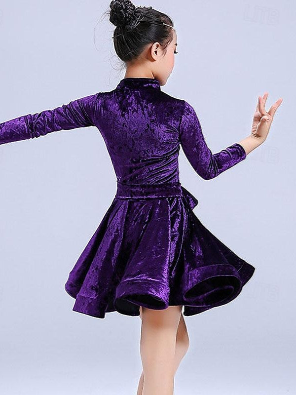 Latin Dance Kids' Dancewear Dress Pure Color Long SleevGirls' Performance & Terylene