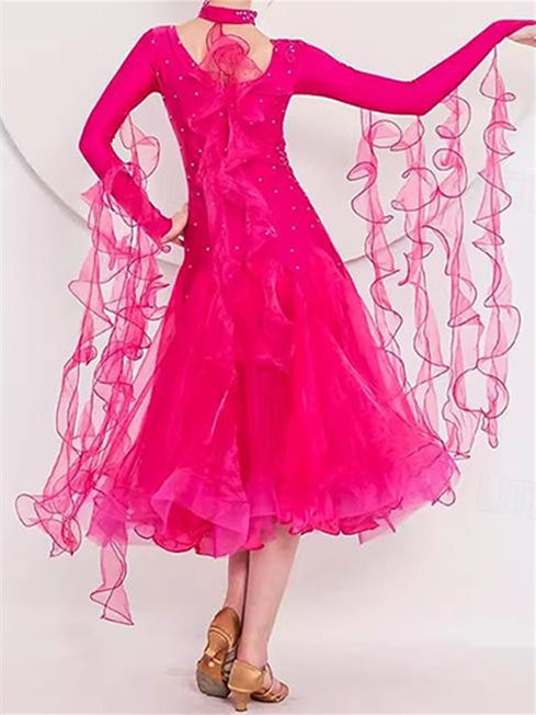 Women's Ballroom Dance Dress Modern Waltz Tango Dancing Clothes Long Sleeve Dance Dress