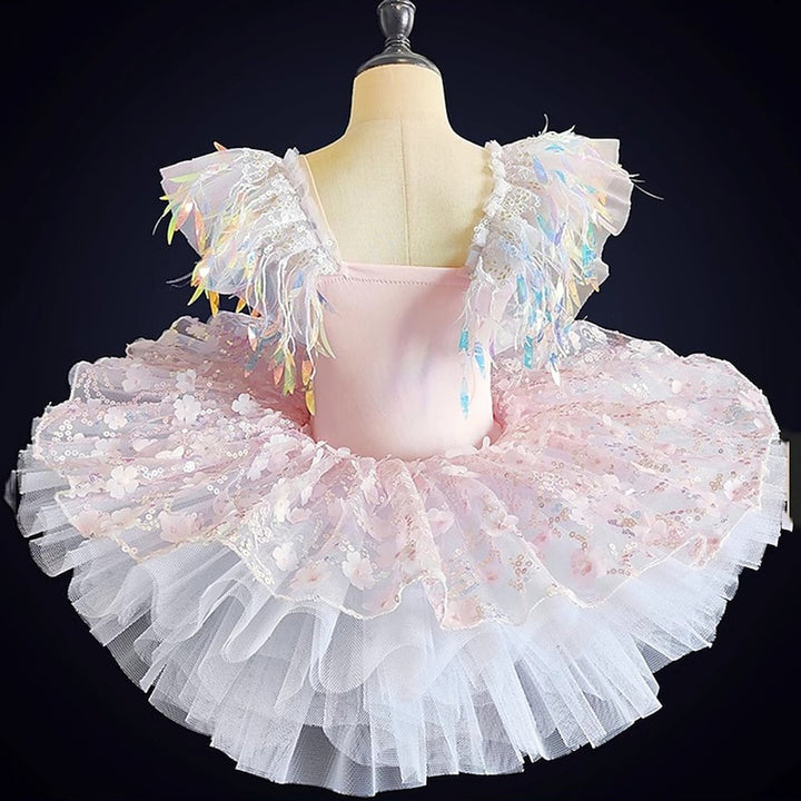 Kids' Dancewear Ballet Short Sleeve Dance Costumes Dress Pearls Splicing Paillette Girls' Performance Party