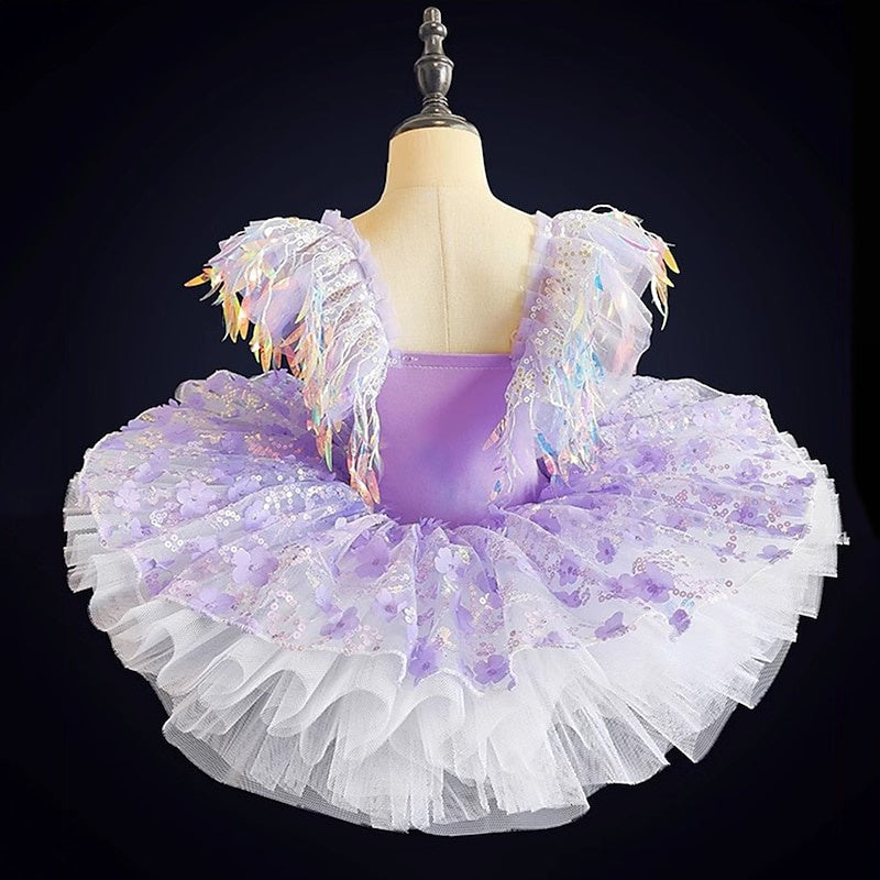 Kids' Dancewear Ballet Short Sleeve Dance Costumes Dress Pearls Splicing Paillette Girls' Performance Party