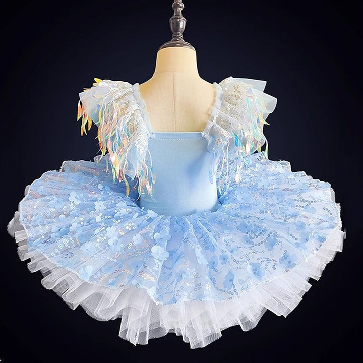 Kids' Dancewear Ballet Short Sleeve Dance Costumes Dress Pearls Splicing Paillette Girls' Performance Party