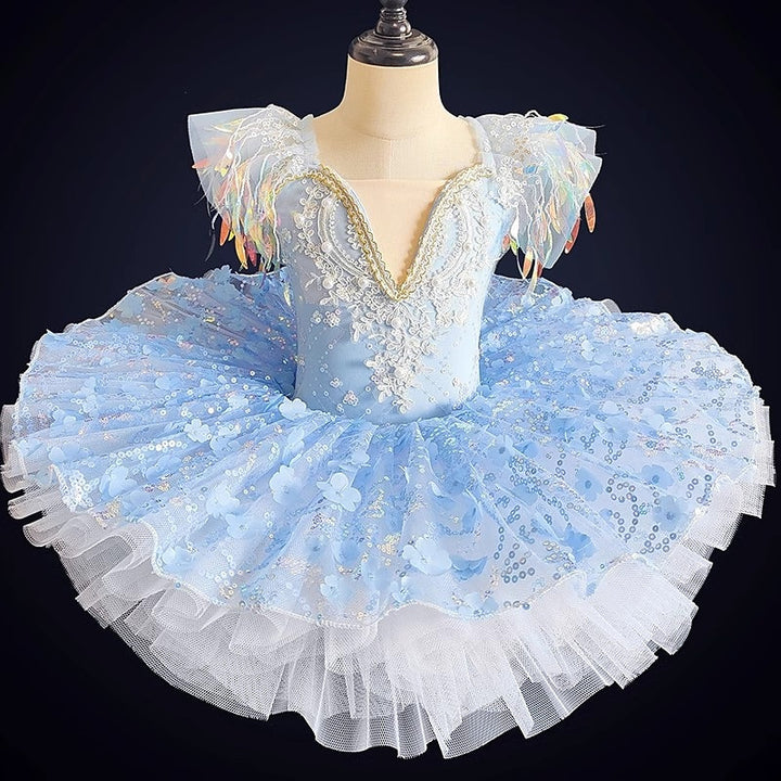 Kids' Dancewear Ballet Short Sleeve Dance Costumes Dress Pearls Splicing Paillette Girls' Performance Party