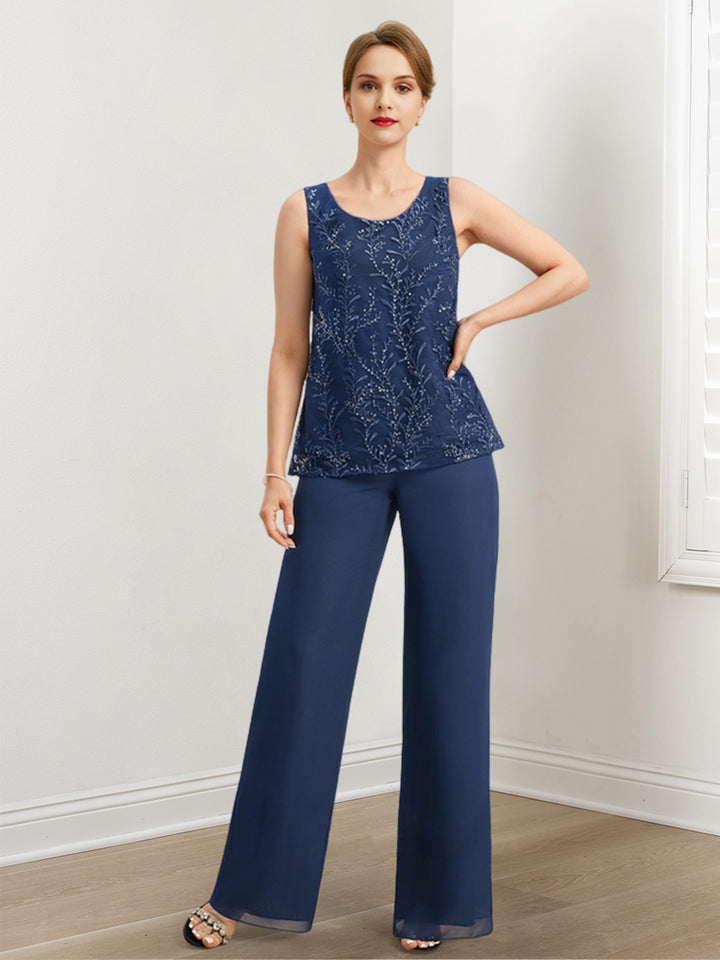 Chiffon Mother of the Bride Pantsuits with Sequins & Jacket