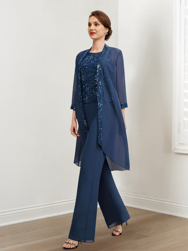 Chiffon Mother of the Bride Pantsuits with Sequins & Jacket