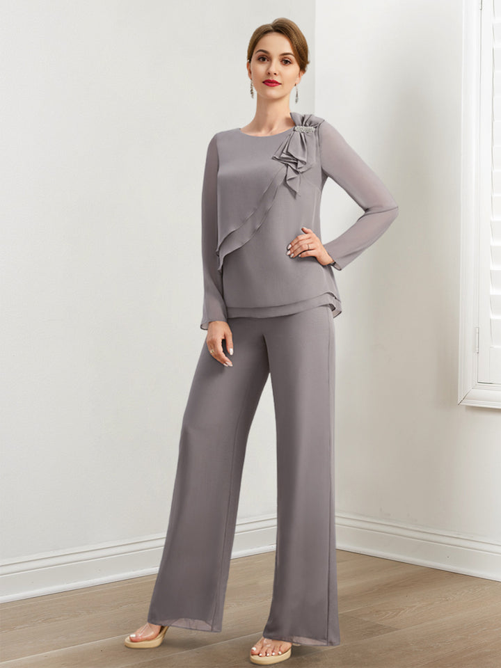Chiffon Mother of the Bride Pantsuits with Beading & Ruffles