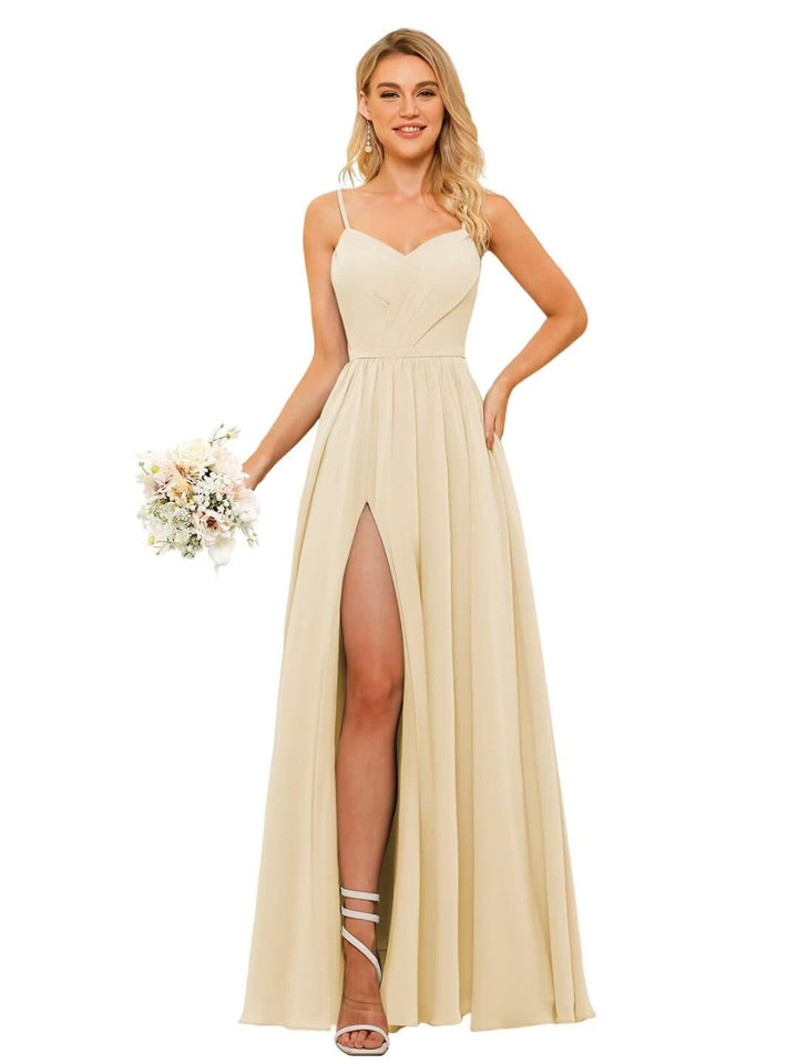 A Line/Princess Chiffon Square Neckline Sleeveless Floor-Length Bridesmaid Dresses