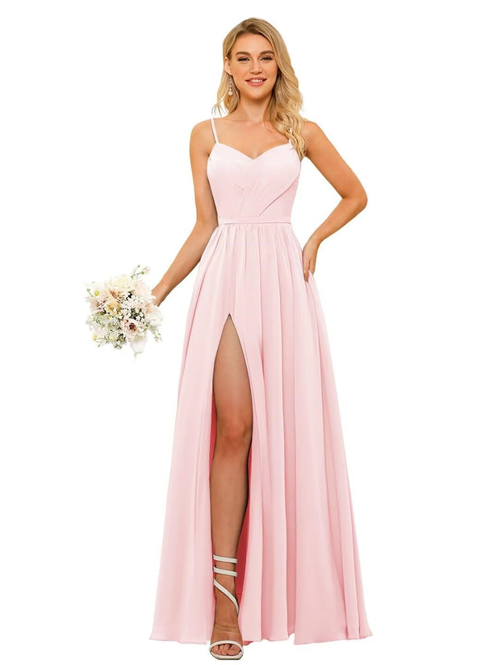 A Line/Princess Chiffon Square Neckline Sleeveless Floor-Length Bridesmaid Dresses