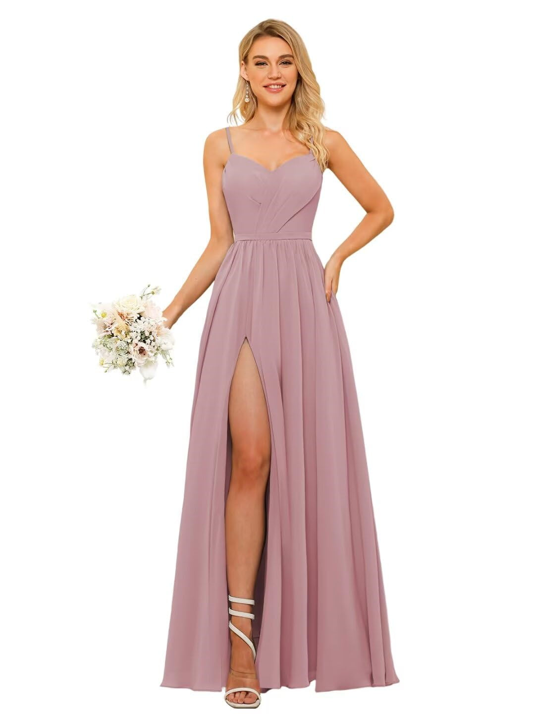 A-Line/Princess Chiffon Square Neckline Sleeveless Floor-Length Bridesmaid Dresses Mauve