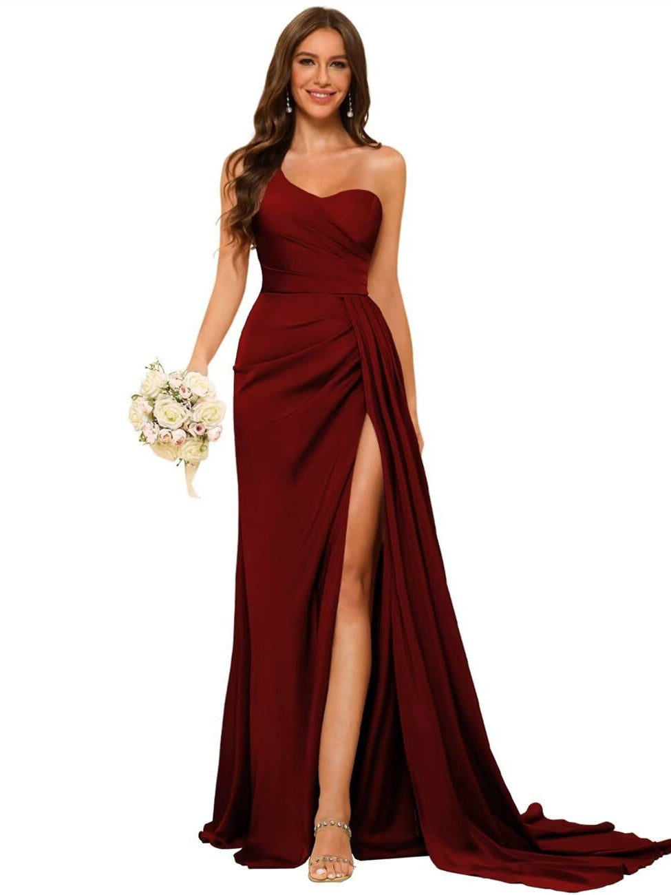 A Line/Princess Satin One-shoulder Sleeveless Floor-Length Bridesmaid Dresses