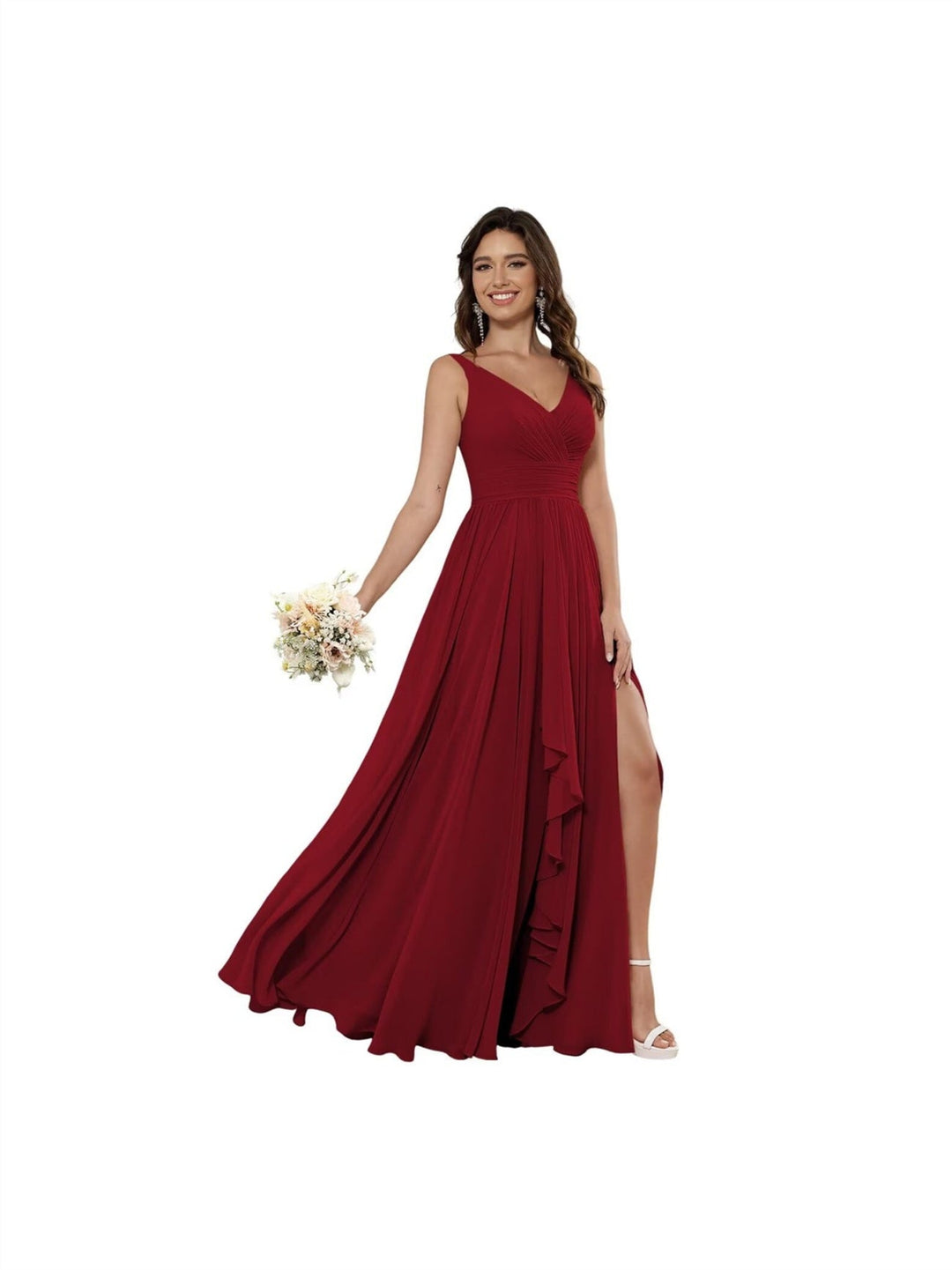 A Line/Princess Chiffon V Neck Sleeveless Floor-Length Bridesmaid Dresses