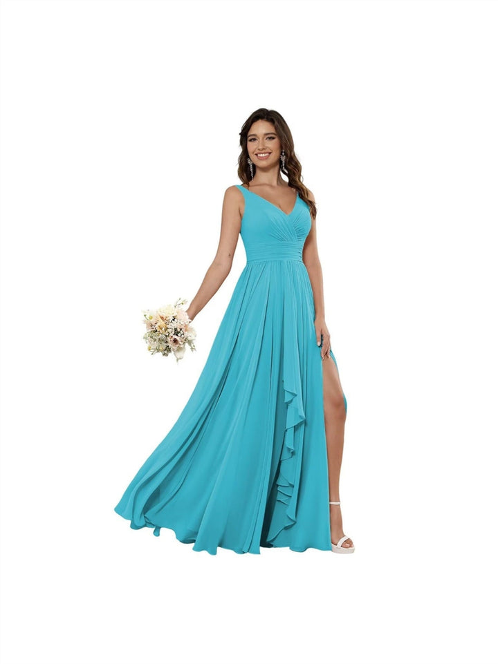 A Line/Princess Chiffon V Neck Sleeveless Floor-Length Bridesmaid Dresses