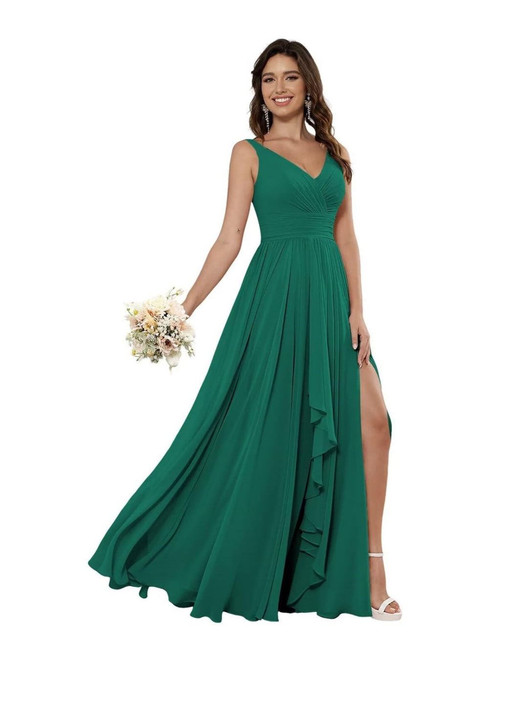 A Line/Princess Chiffon V Neck Sleeveless Floor-Length Bridesmaid Dresses