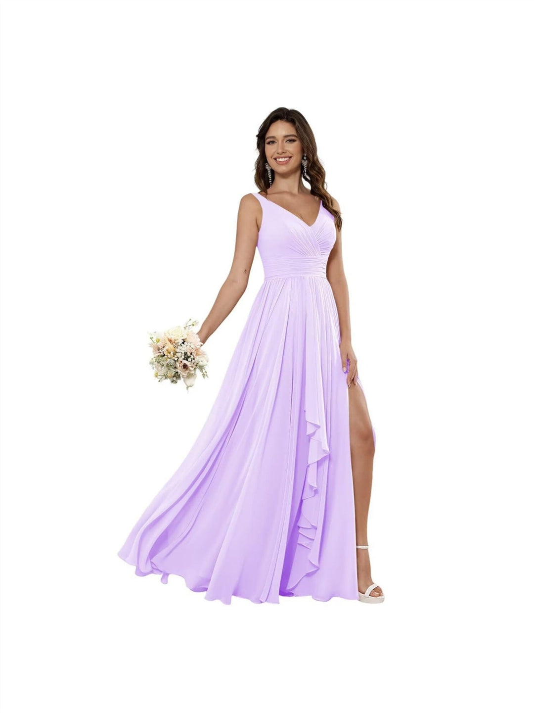 A Line/Princess Chiffon V Neck Sleeveless Floor-Length Bridesmaid Dresses