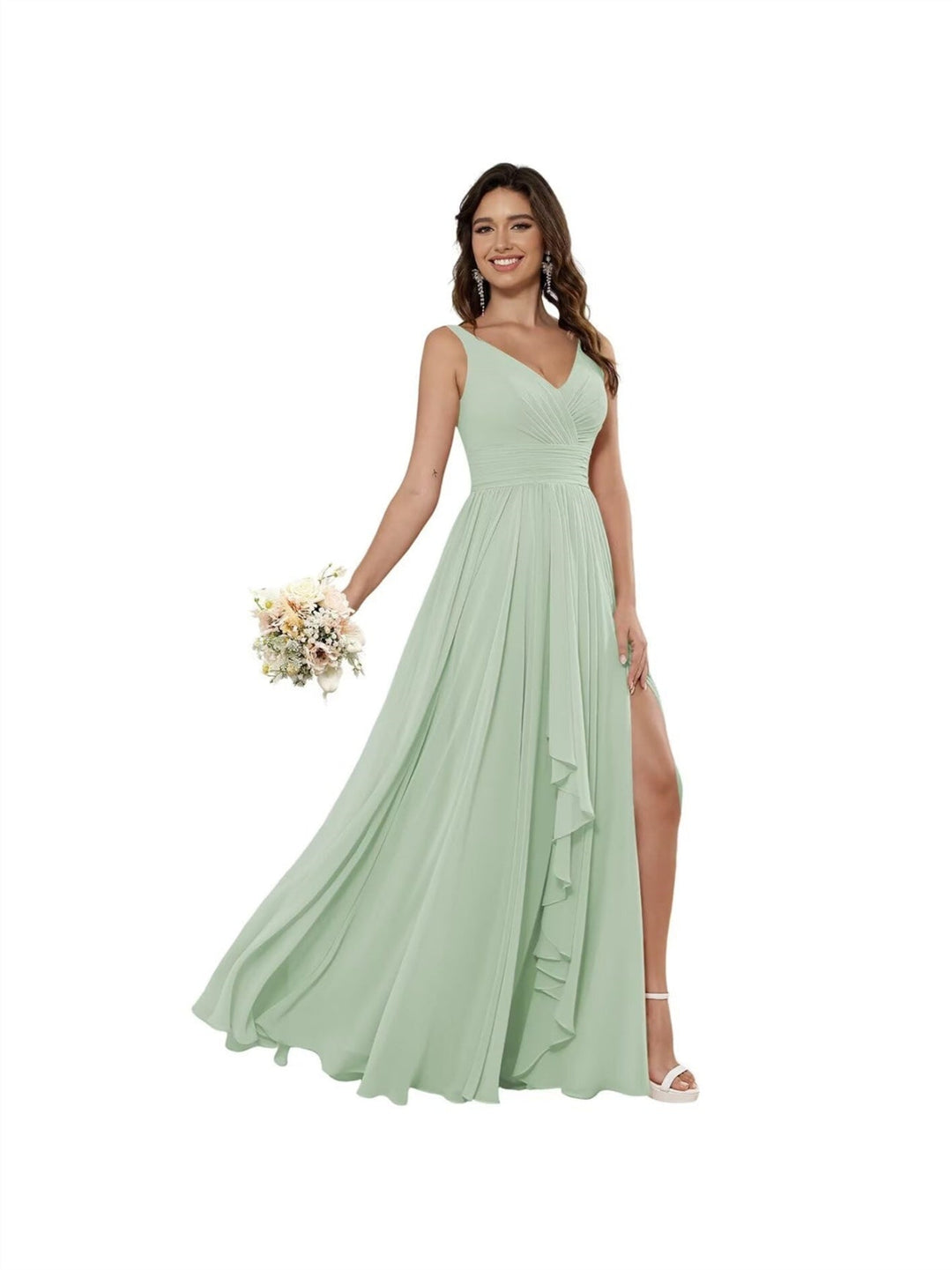 A Line/Princess Chiffon V Neck Sleeveless Floor-Length Bridesmaid Dresses