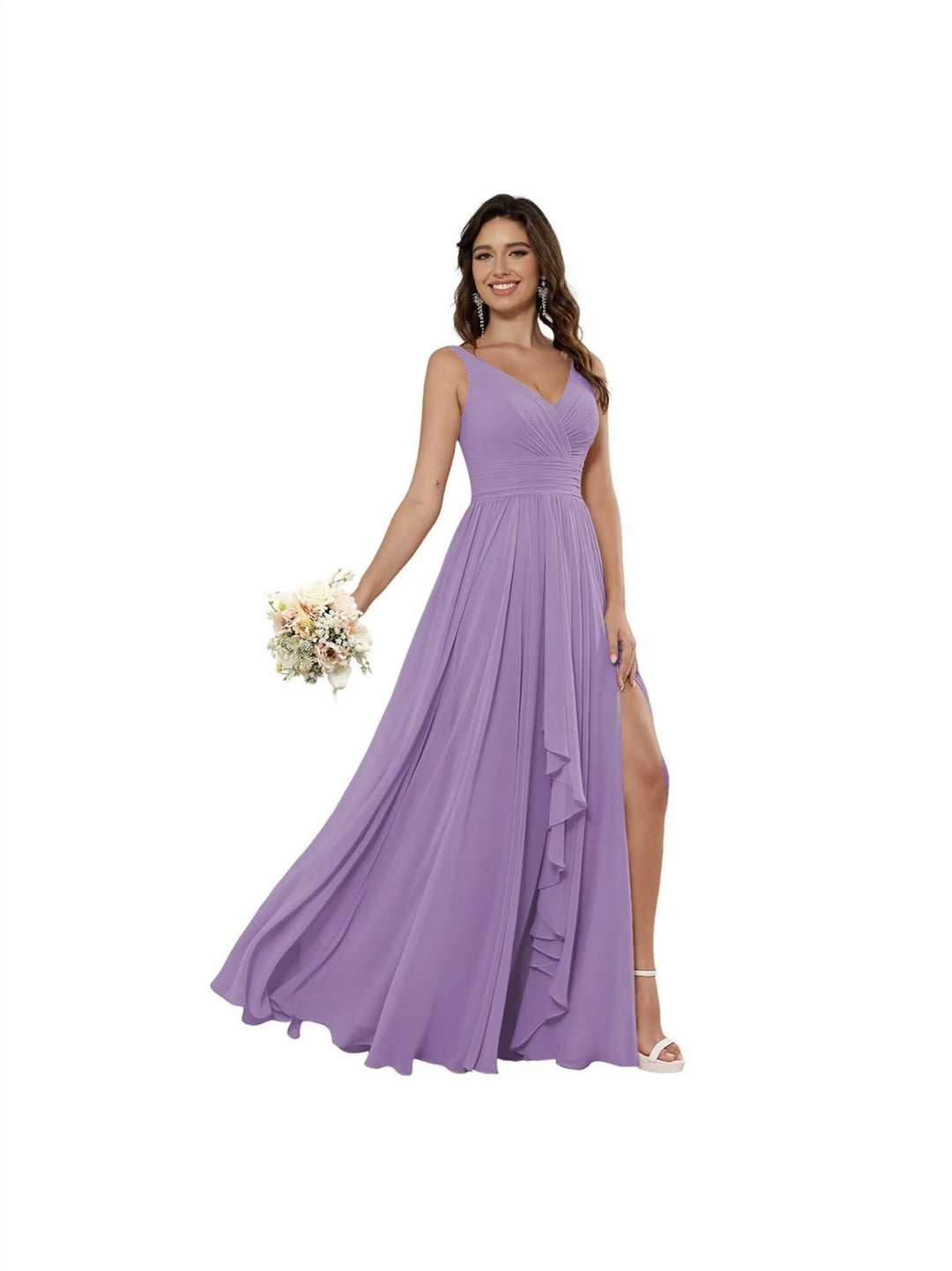 A Line/Princess Chiffon V Neck Sleeveless Floor-Length Bridesmaid Dresses