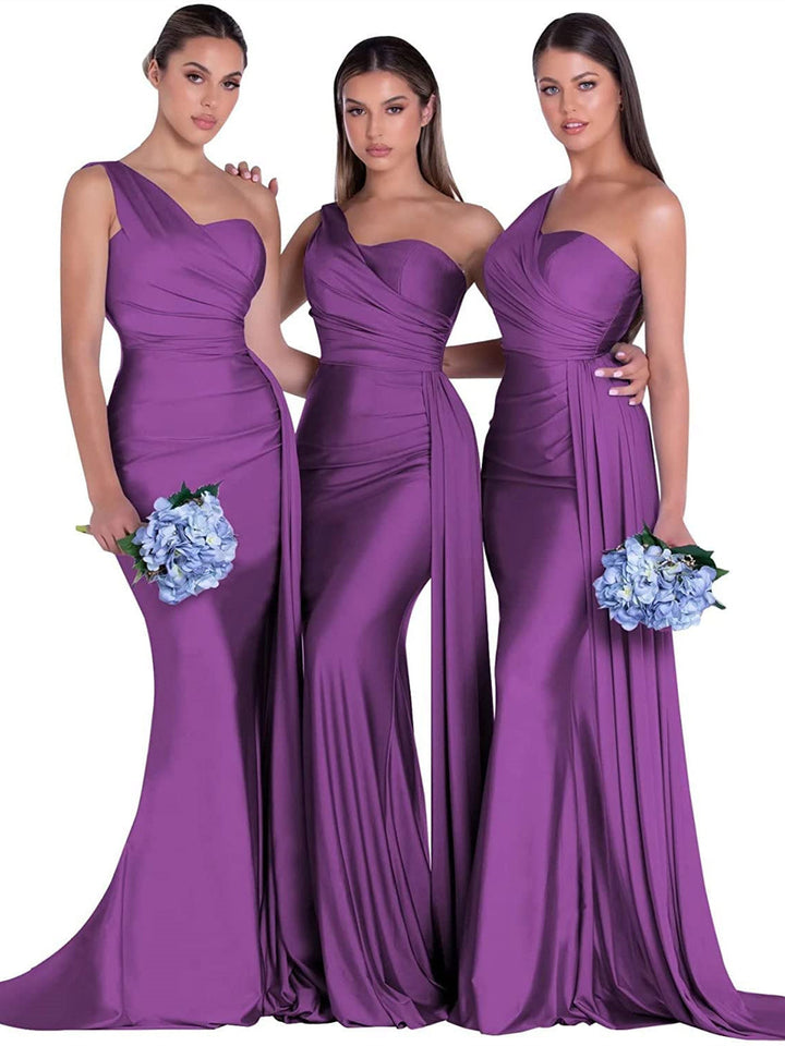 Mermaid/Trumpet Satin One-Shoulder Sleeveless Floor-Length Bridesmaid Dresses