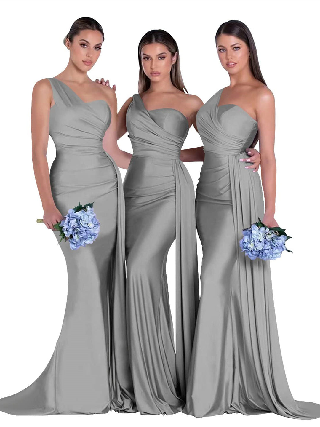 Mermaid/Trumpet Satin One-Shoulder Sleeveless Floor-Length Bridesmaid Dresses