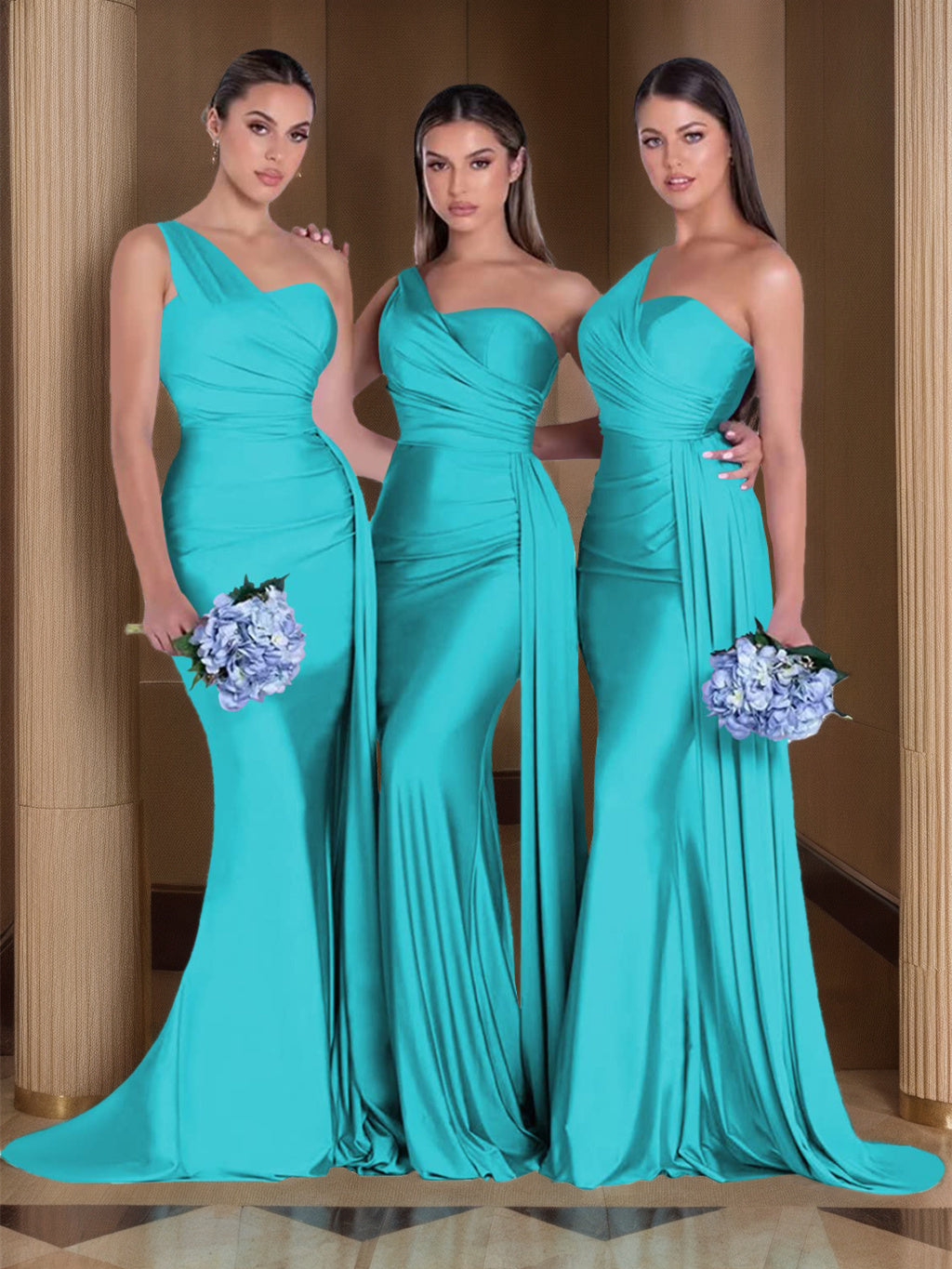 2026 Silk Satin Bridesmaid Dresses One-Shoulder for Women Mermaid/Trumpet Sleeveless Floor-Length Formal Evening Gowns, Aqua Blue 2026 Silk Satin Bridesmaid Dresses One-Shoulder for Women Mermaid/Trumpet Sleeveless Floor-Length Formal Evening Gowns, Aqua Blue