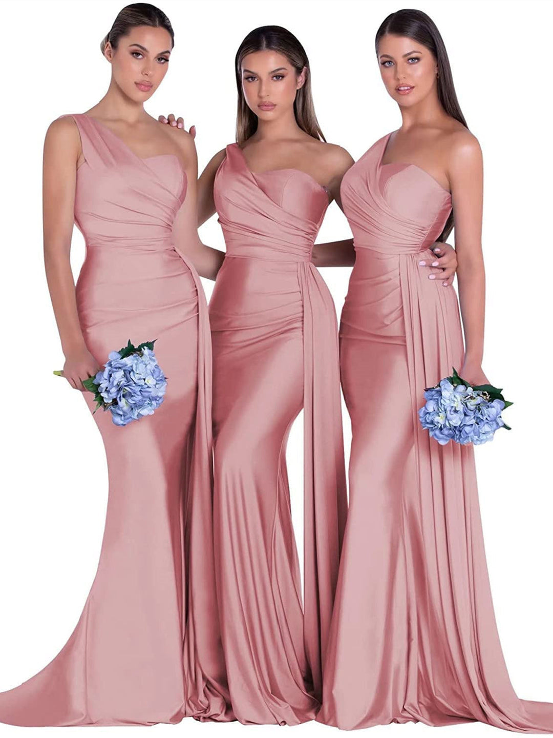 Mermaid/Trumpet Satin One-Shoulder Sleeveless Floor-Length Bridesmaid Dresses