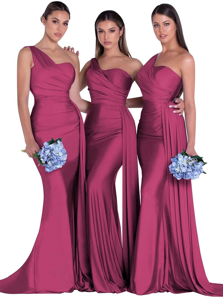 Mermaid/Trumpet Satin One-Shoulder Sleeveless Floor-Length Bridesmaid Dresses