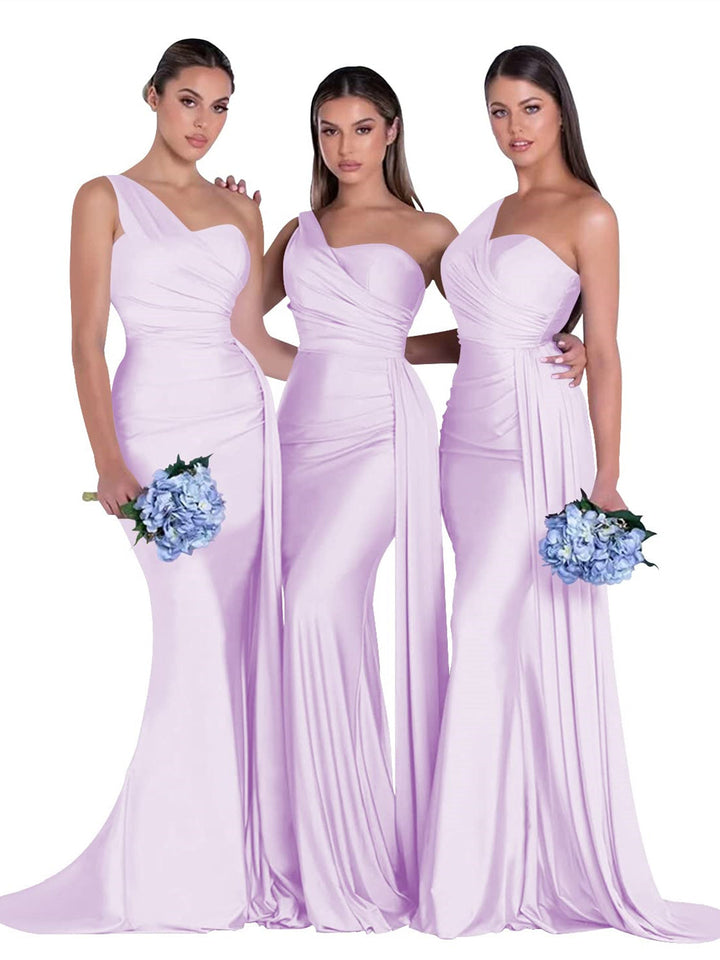 Mermaid/Trumpet Satin One-Shoulder Sleeveless Floor-Length Bridesmaid Dresses