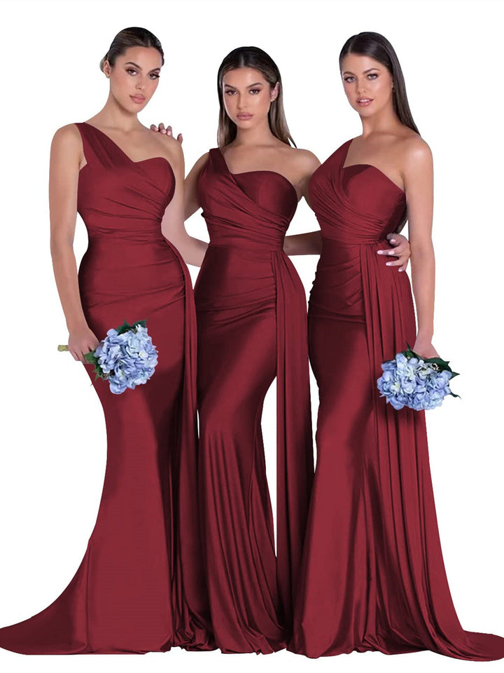 Mermaid/Trumpet Satin One-Shoulder Sleeveless Floor-Length Bridesmaid Dresses