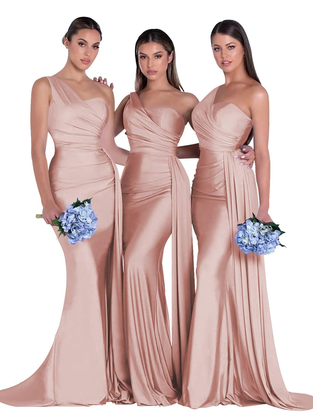 Mermaid/Trumpet Satin One-Shoulder Sleeveless Floor-Length Bridesmaid Dresses