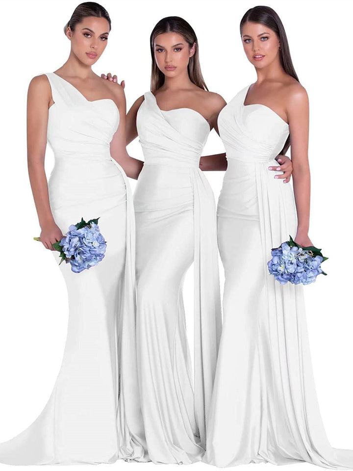 Mermaid/Trumpet Satin One-Shoulder Sleeveless Floor-Length Bridesmaid Dresses