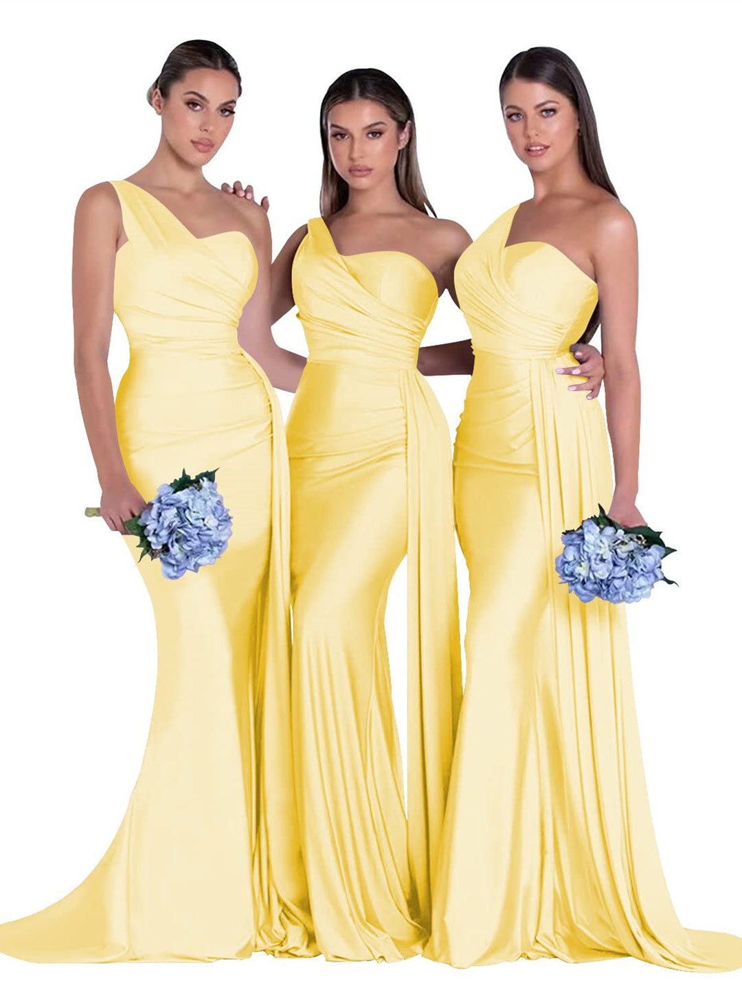 Mermaid/Trumpet Satin One-Shoulder Sleeveless Floor-Length Bridesmaid Dresses