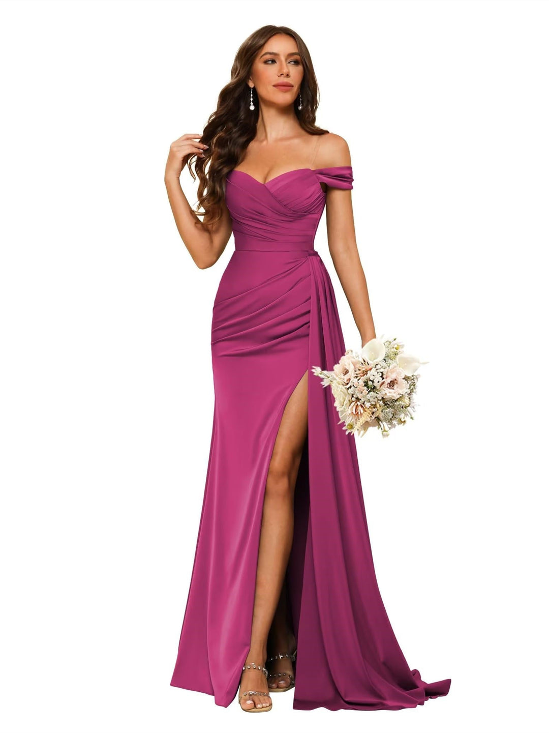 Mermaid/Trumpet Chiffon Satin Sweetheart Neck Sweetheart Floor-Length Bridesmaid Dresses