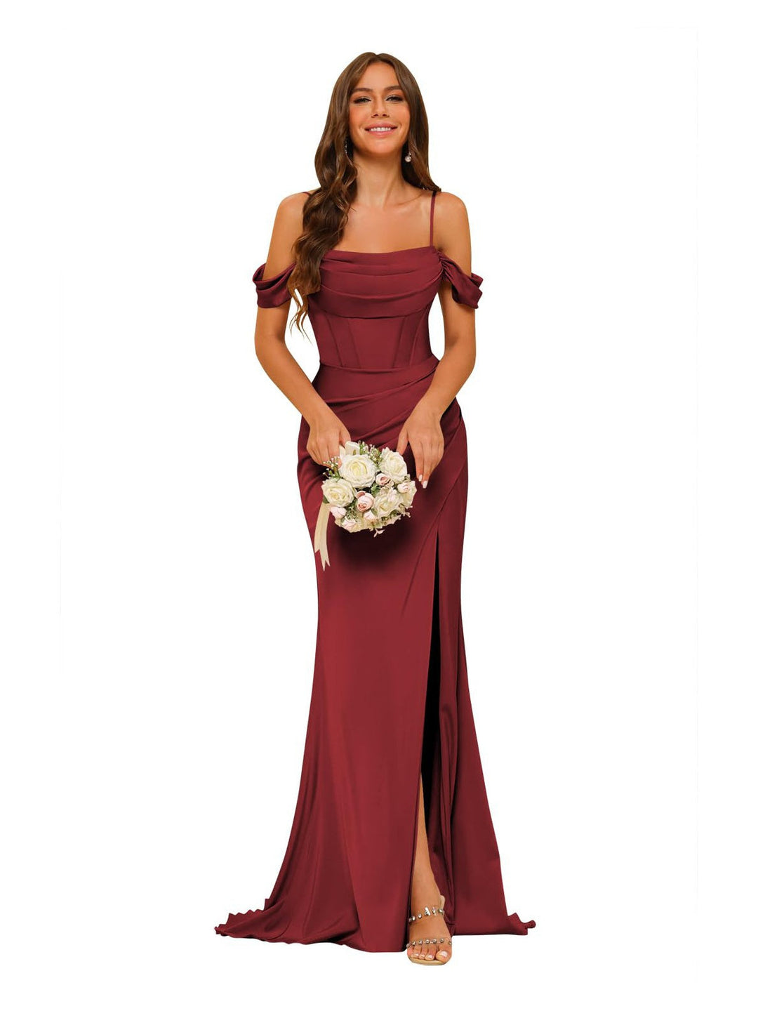 Mermaid/Trumpet Satin Off-the-Shoulder Sleeveless Floor-Length Bridesmaid Dresses