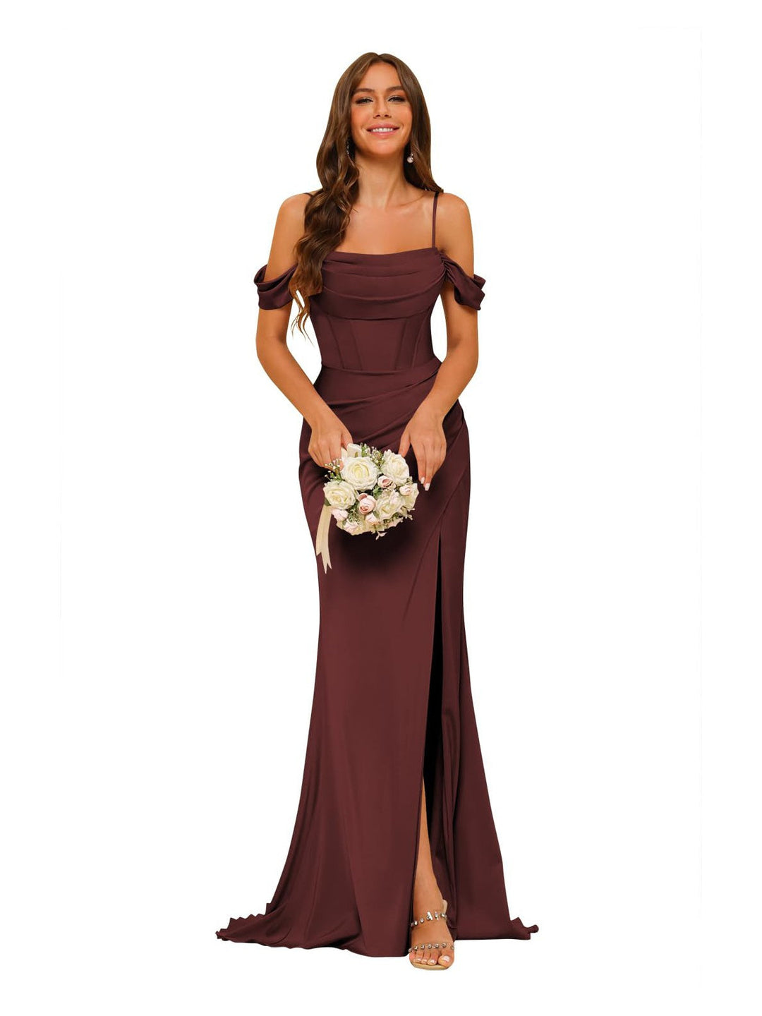 2026 Fuchsia Bridesmaid Dresses Elegant Sheath/Column Spaghetti Straps Cold Shoulder Long Silk Satin Formal Evening Gowns with Split Side, Fuchsia 2026 Fuchsia Bridesmaid Dresses Elegant Sheath/Column Spaghetti Straps Cold Shoulder Long Silk Satin Formal Evening Gowns with Split Side, Fuchsia