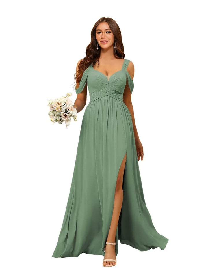 A Line/Princess Chiffon Sweetheart Sleeveless Floor-Length Bridesmaid Dresses