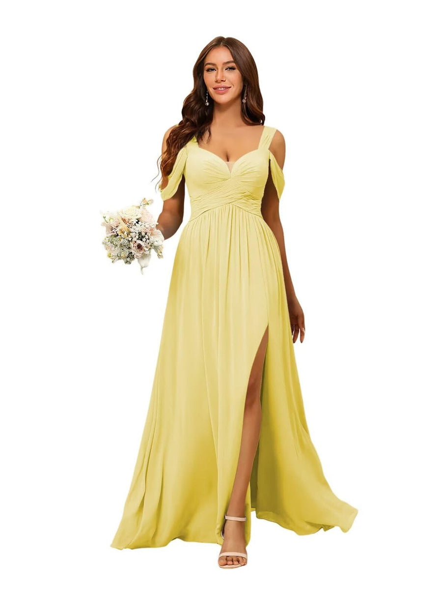 A-Line/Princess Chiffon Sweetheart Sleeveless Floor-Length Bridesmaid Dresses
