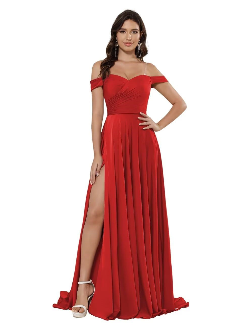 A Line/Princess Satin Off-the-shoulder Sleeveless Floor-Length Bridesmaid Dresses