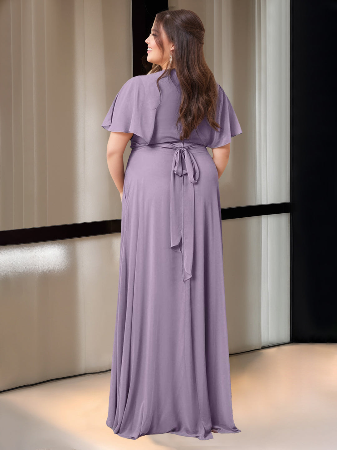 2026 Chiffon Bridesmaid Dresses Women's A-Line V-Neck Flutter Sleeves Floor-Length Formal Wedding Guest Evening Gowns, Wisteria 2026 Chiffon Bridesmaid Dresses Women's A-Line V-Neck Flutter Sleeves Floor-Length Formal Wedding Guest Evening Gowns, Wisteria