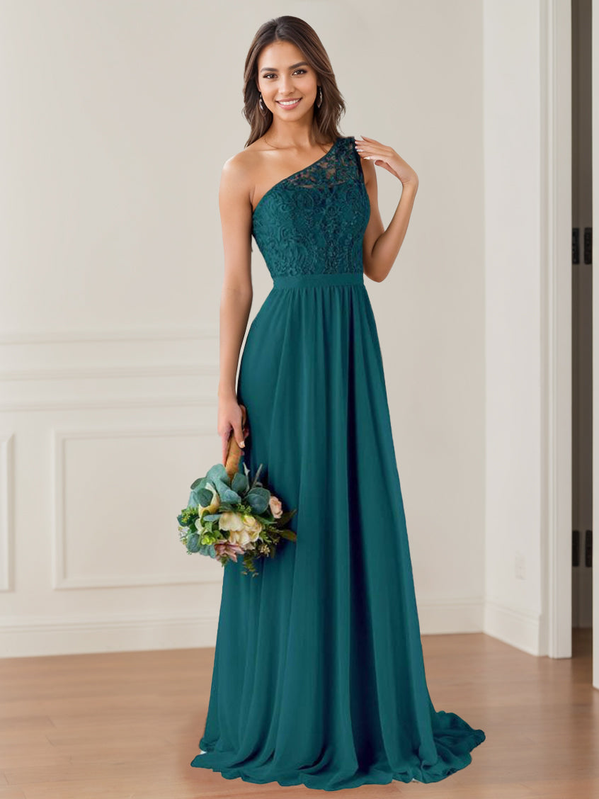 A-Line/Princess One-Shoulder Sleeveless Floor-Length Bridesmaid Dresse - Mondressy A-Line/Princess One-Shoulder Sleeveless Floor-Length Bridesmaid Dresse - Mondressy