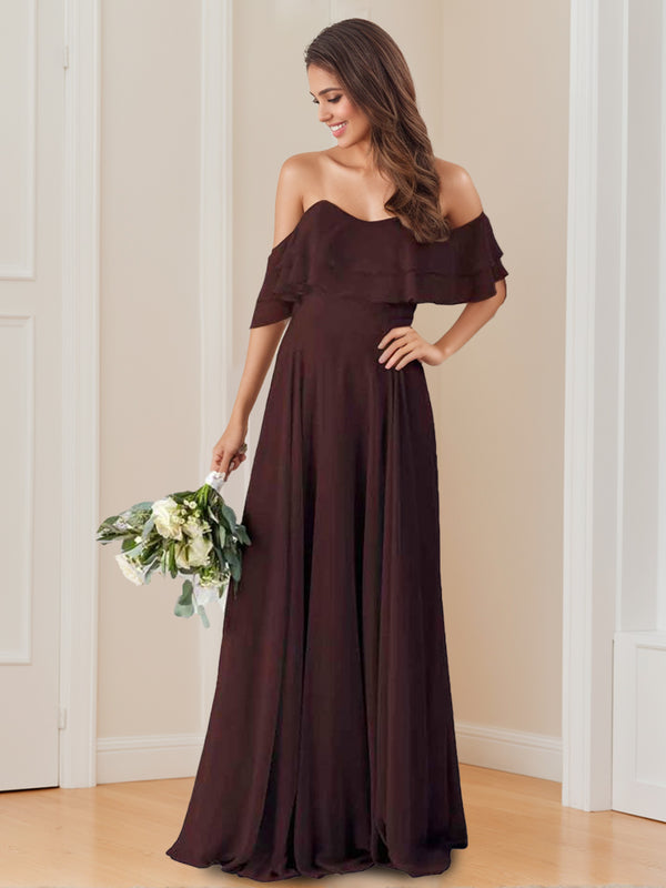 A-Line/Princess Off-the-Shoulder Neck Floor-Length Bridesmaid Dresses with Ruched