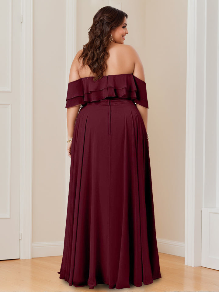 A Line/Princess Strapless Off-the-Shoulder Neck Floor-Length Bridesmaid Dresses with Ruched