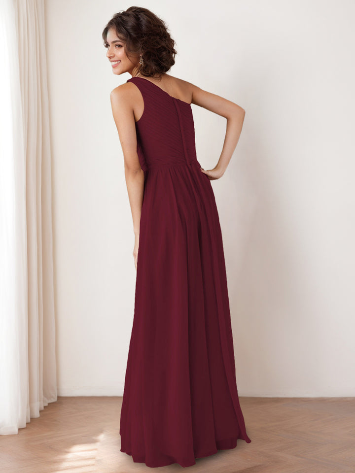 A-Line/Princess One-Shoulder Sleeveless Floor-Length Bridesmaid Dresse - Mondressy A-Line/Princess One-Shoulder Sleeveless Floor-Length Bridesmaid Dresse - Mondressy