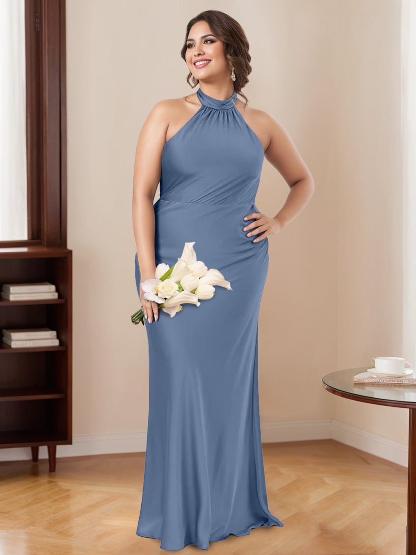 Dusty Blue Bridesmaid Dresses Halter for Women Chic Mermaid/Trumpet Clod Shoulder Sleeveless Long Formal Evening Gowns, Dusty Blue Dusty Blue Bridesmaid Dresses Halter for Women Chic Mermaid/Trumpet Clod Shoulder Sleeveless Long Formal Evening Gowns, Dusty Blue