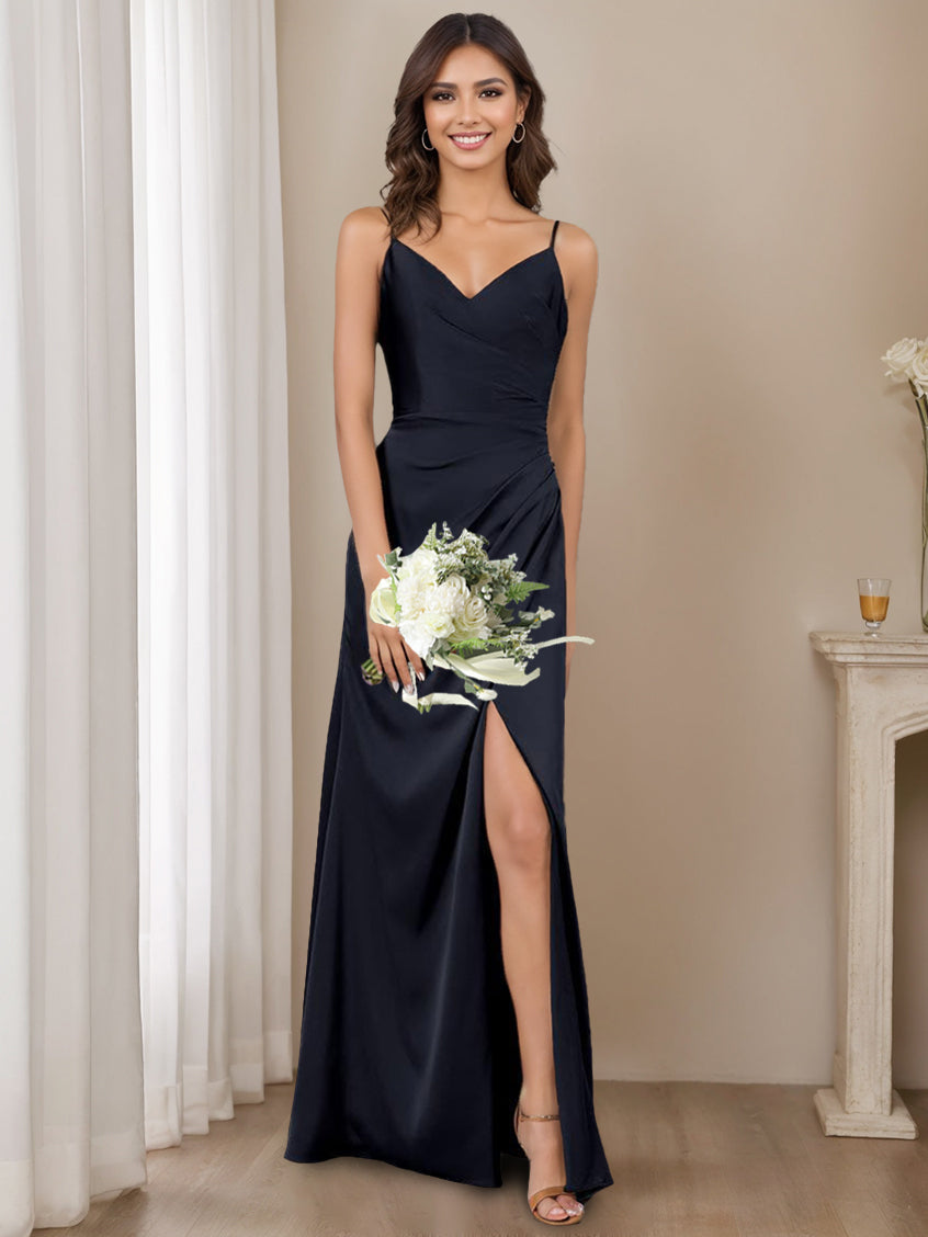A-Line/Princess Spaghetti Straps Sleeveless Floor-Length Long Bridesma - Mondressy A-Line/Princess Spaghetti Straps Sleeveless Floor-Length Long Bridesma - Mondressy