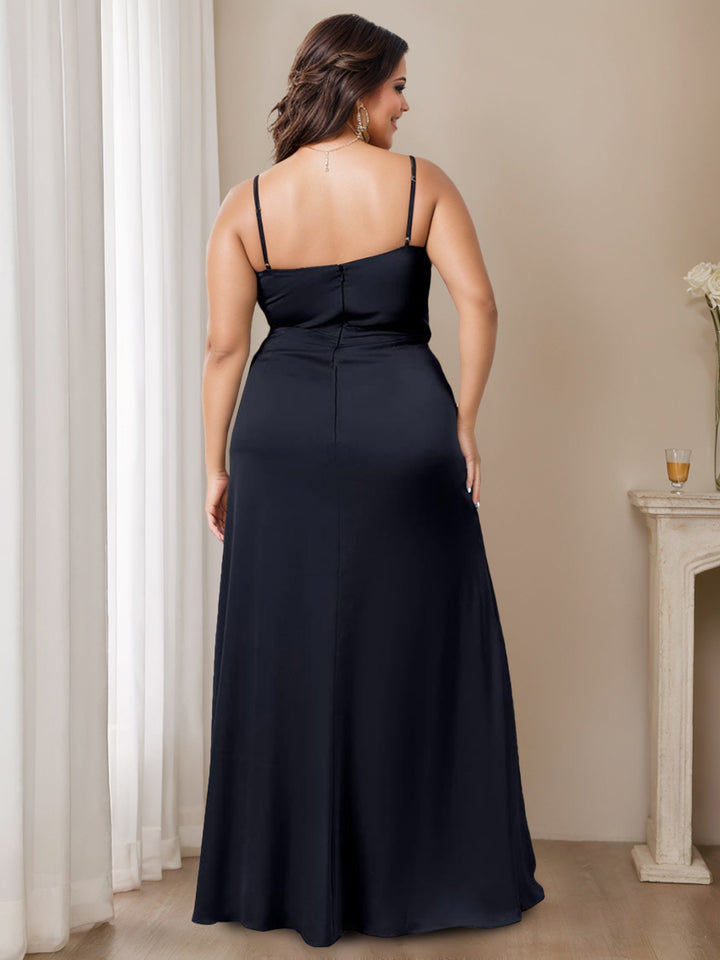 A Line/Princess Spaghetti Straps Sleeveless Floor-Length Long Bridesmaid Dresses with Split Side