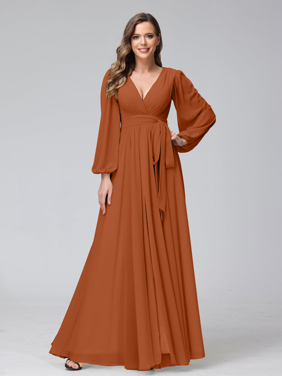 purple bridesmaid long dresses [Final Sale] Burnt Orange Lace Halter Neck Backless Chiffon Slit Bridesmaid Dress Burnt Orange / S / N4-6 main image 0