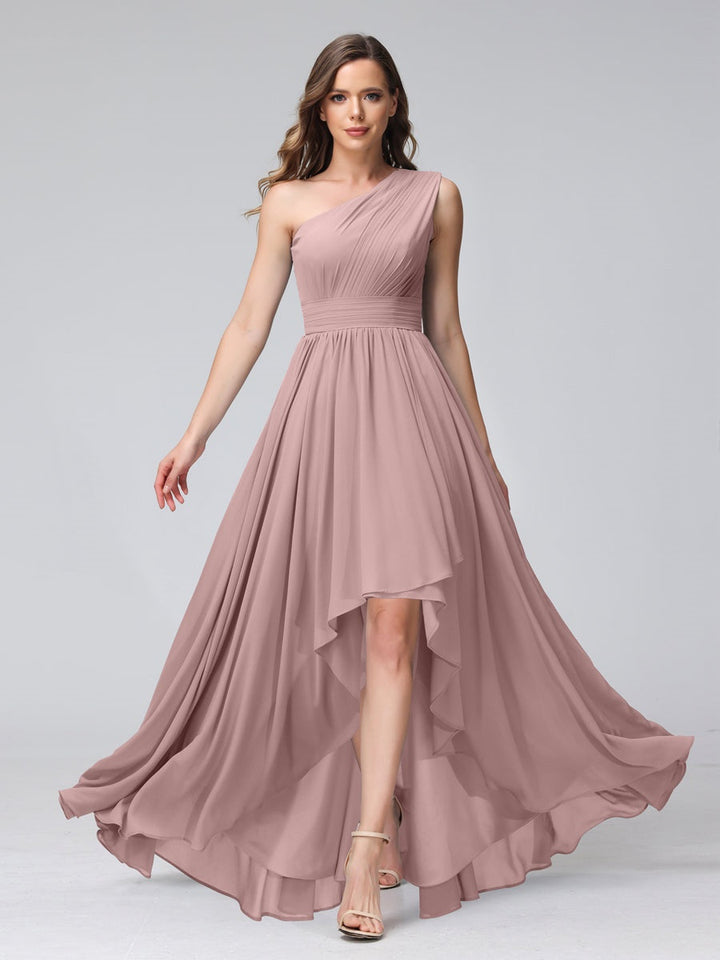 A-Line/Princess One-Shoulder Sleeveless Asymmetrical Bridemaid Dresses with Pockets