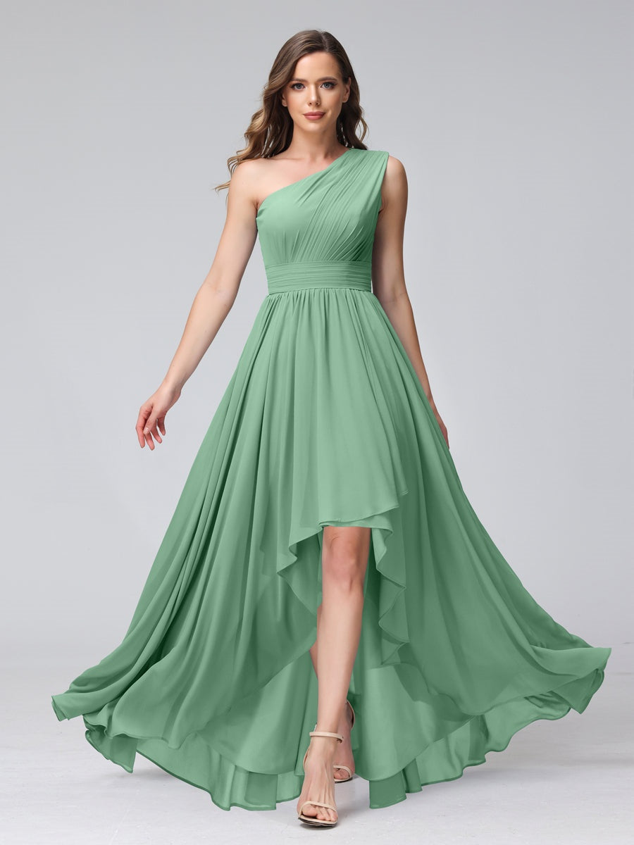 A-Line/Princess One-Shoulder Sleeveless Asymmetrical Bridemaid Dresses with Pockets